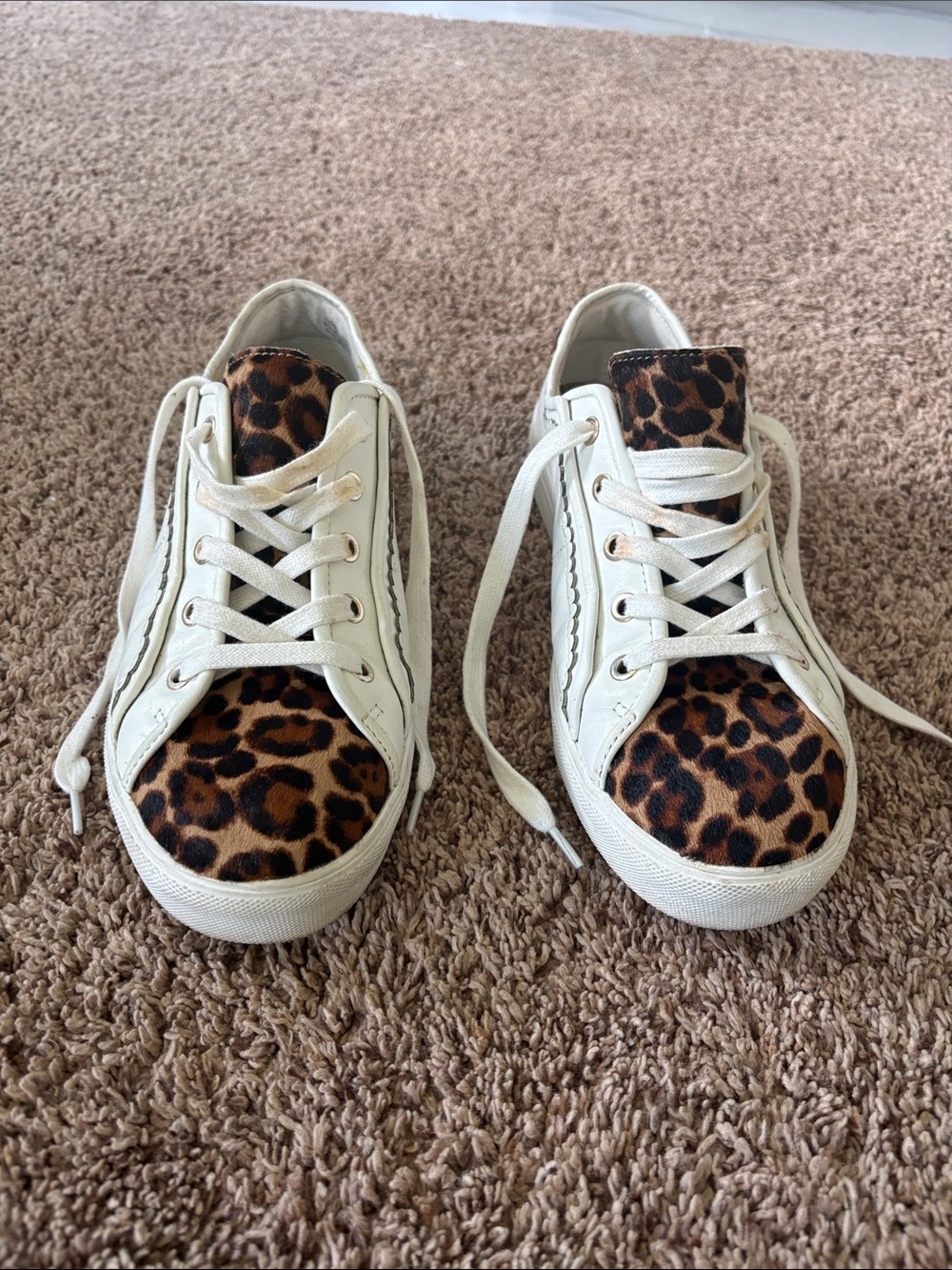 Ann Taylor White Sneakers with Leopard Print Toe and Tongue